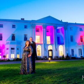 Beaumont Estate winter wedding shot of the newlyweds at dusk