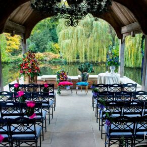 The ceremony pavilion by the waters edge at the Waddesdon Wedding Inspiration Day