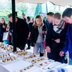 Sampling the canapes at the Waddesdon Wedding Inspiration Day