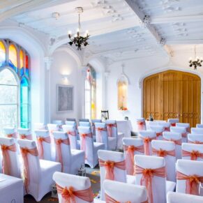 Missenden Abbey autumn wedding ceremony room setup in the Garden Room