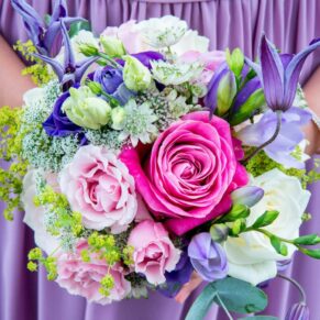 Flower girl's bouquet at St Mary's Church Amersham wedding