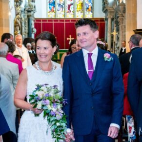 Exiting the church at St Mary's Church Amersham wedding