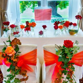 The bride and groom's ceremony seats at Taplow House autumn wedding