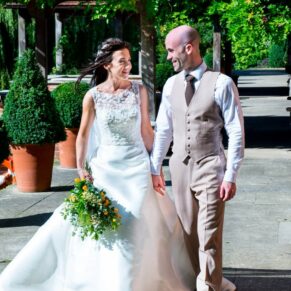 Dairy Waddesdon wedding photographs of the bride and groom on the terrace