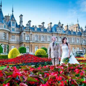 Dairy Waddesdon wedding photographs at the manor through the flower borders