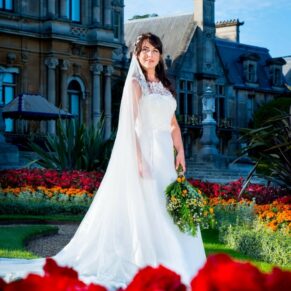 Dairy Waddesdon wedding photographs of the bride at back of the manor