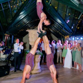 Dairy Waddesdon wedding photographs of the acrobats performing