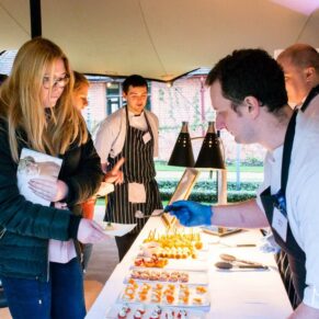 Sampling the canapes at the Waddesdon Wedding Inspiration Event