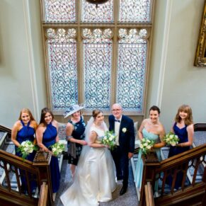 Latimer Estate wedding photos on the staircase before the ceremony