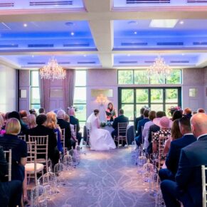 Latimer Estate wedding photos of the ceremony in progress in the Cavendish Suite