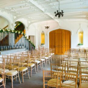 Missenden Abbey wedding interiors of the Garden Room pre ceremony