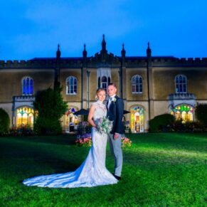 Missenden Abbey wedding picture of the newlyweds at dusk