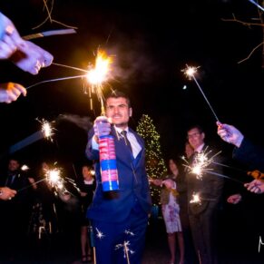 Time to light the sparklers at this Dairy, Waddesdon Christmas wedding