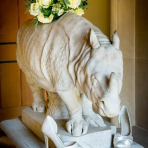 The bride's shoes and flowers Waddesdon Dairy Christmas wedding