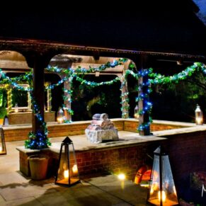 The pavilions looking very welcoming at Waddesdon Dairy Christmas wedding