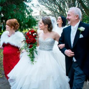 The bride on route to her Christmas wedding at St Mary's Church Thame