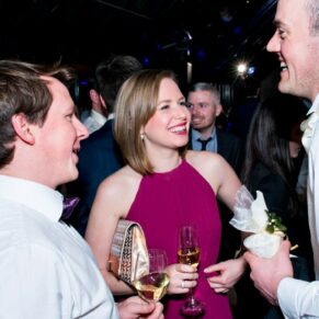 Guests enjoying the fun moments at Dairy Waddesdon Christmas wedding