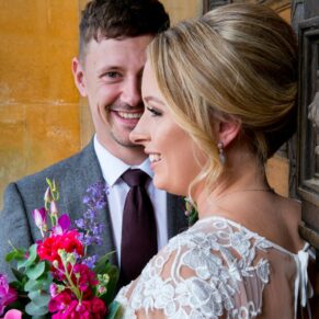 Waddesdon Manor photography shoot of the bride and groom in the main entrance