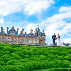 Waddesdon Manor photography shoot of the bride beside the Parterre