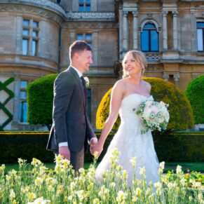 The bride and groom taking a stroll for Waddesdon Manor photography shoot