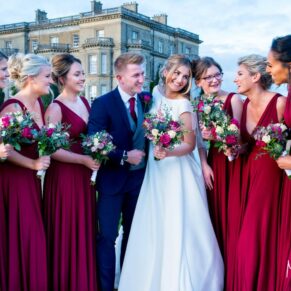 Hedsor House wedding photographs of the newlyweds with the bridesmaids
