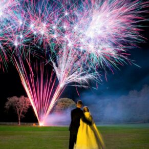 Buckinghamshire winter wedding photography of a fireworks display at Missenden Abbey