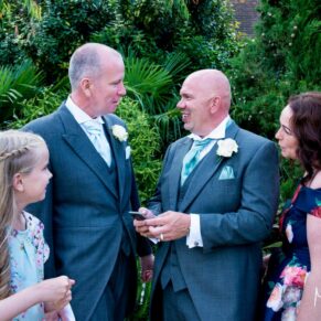 Notley Tythe Barn wedding chat on the terrace
