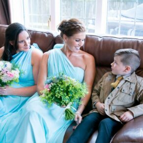 Bridesmaids chatting at Notley Tythe Barn wedding