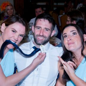 Notley Tythe Barn wedding guests play up for the camera