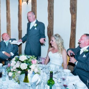 Notley Tythe Barn wedding specches underway