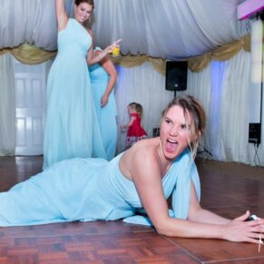 The bridesmaids partying at Notley Tythe Barn wedding