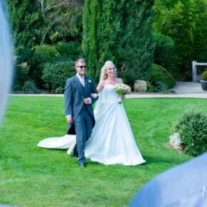 Bride and groom at Notley Tythe Barn wedding