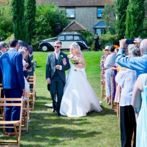 Bride and groom at Notley Tythe Barn wedding