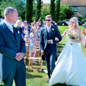 Bride and groom at Notley Tythe Barn wedding