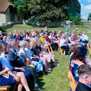 Wedding guests at Notley Tythe Barn wedding