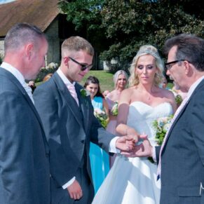 Bride and groom at Notley Tythe Barn wedding