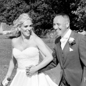 The bride and groom at Notley Tythe Barn wedding