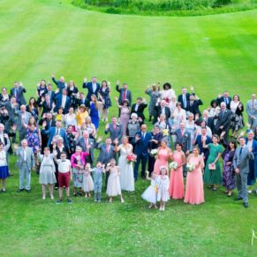 Hartwell House wedding photographs from up high of everyone
