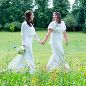 Missenden Abbey wedding stroll through the wild flowers