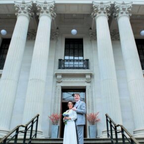 Old Marylebone Town Hall wedding pictures on the grand steps