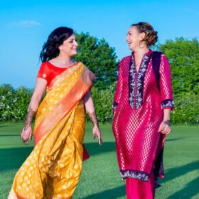 Buckinghamshire Asian wedding pictures of the bride with her friend