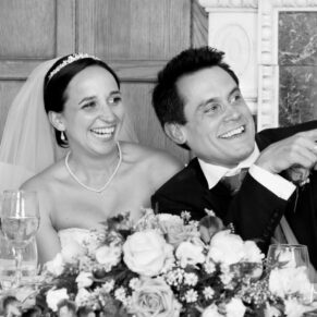 Buckinghamshire black and white wedding photography of the speeches reactions