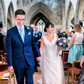Exiting the ceremony at St Mary's Chesham Church wedding