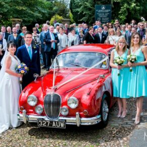 St Mary's Chesham Church wedding pose with the car