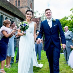 Wedding confetti aisle after the ceremony at St James Church Fulmer
