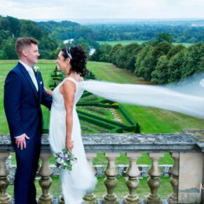 Cliveden House wedding photographs with views over the grounds