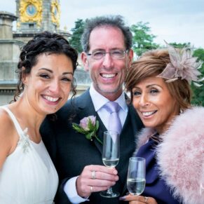 Cliveden House wedding photographs with the clock tower behind