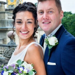 Cliveden House wedding photographs of the newlyweds on the roof terrace