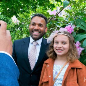 Marylebone wedding photography - guests taking pictures in the gardens at the Dorset Square Hotel