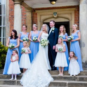 Photos at Dorton House wedding of the newlyweds with their bridesmaids